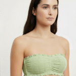 Ruched Knit Ruffle Bandeau Bralette - Cool Grey