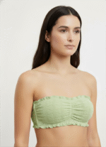 Ruched Knit Ruffle Bandeau Bralette - Cool Grey