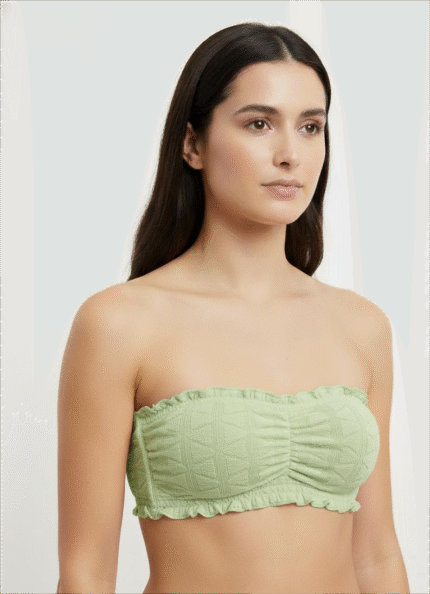 Ruched Knit Ruffle Bandeau Bralette - Cool Grey