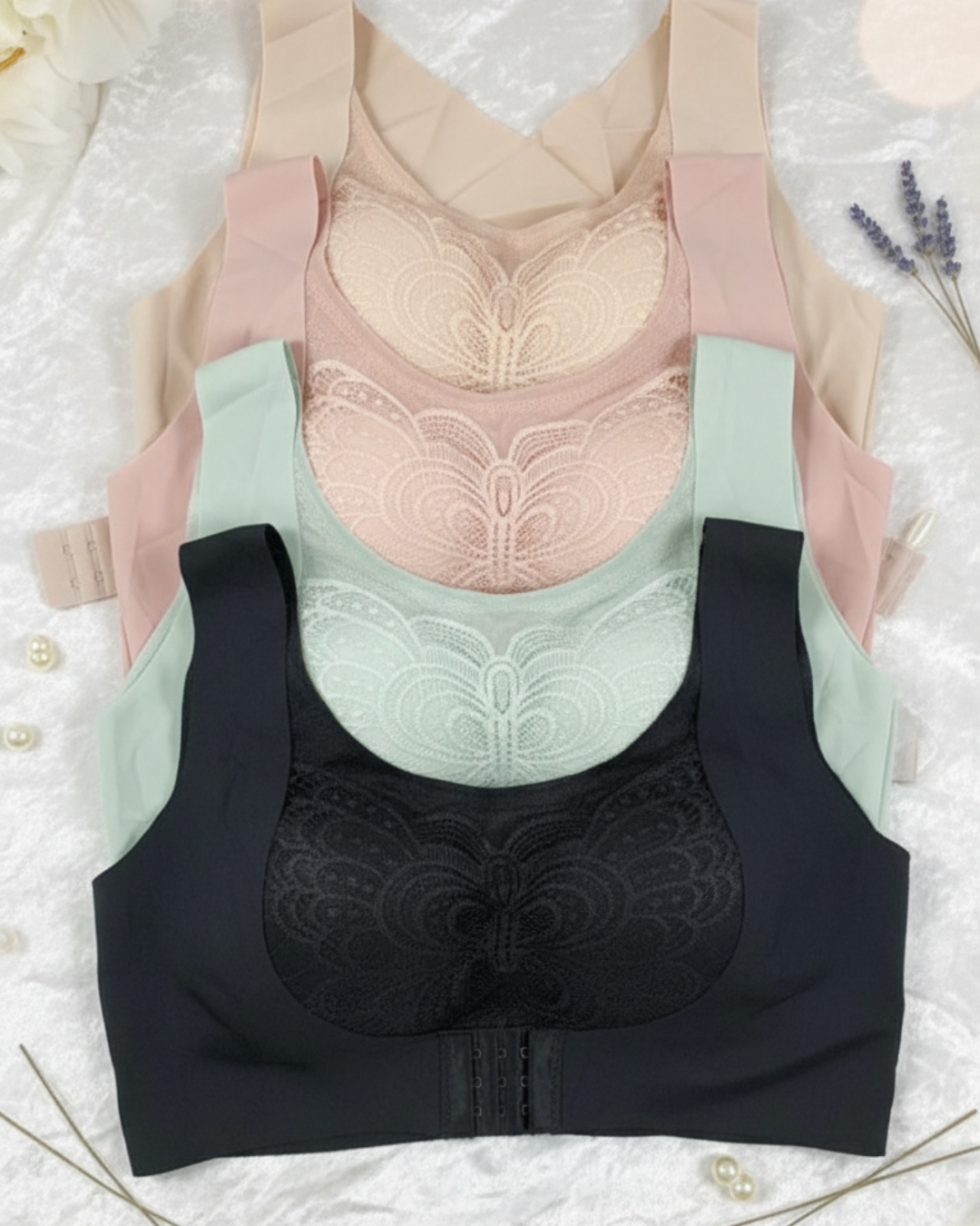 Smooth, seemless design Front-Fastening Comfort Bra with Breathable Mesh & Lace - Image 1